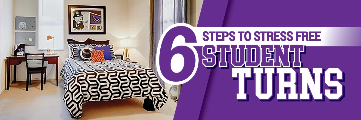 Student housing turn team staged campus apartments across common areas